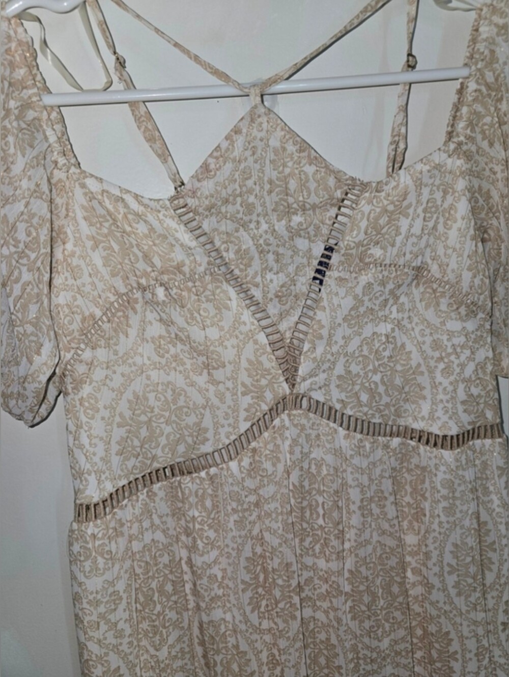Boho Cream Paisley Maxi Dress Puff Sleeves-NWOT - Picture 8 of 11